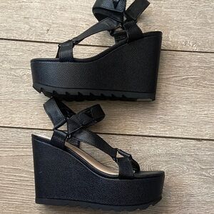 Guess Black Platform Wedge Sandals